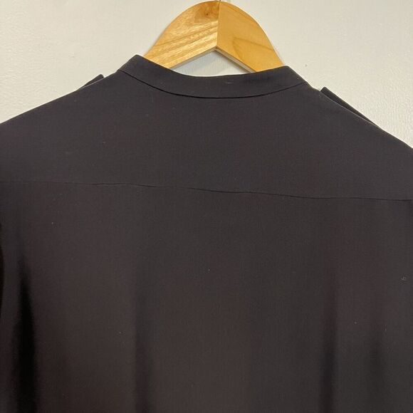 Theory Women's Size Large  Black Long Sleeves Button-Up Silk Shirt Blouse - Picture 6 of 10